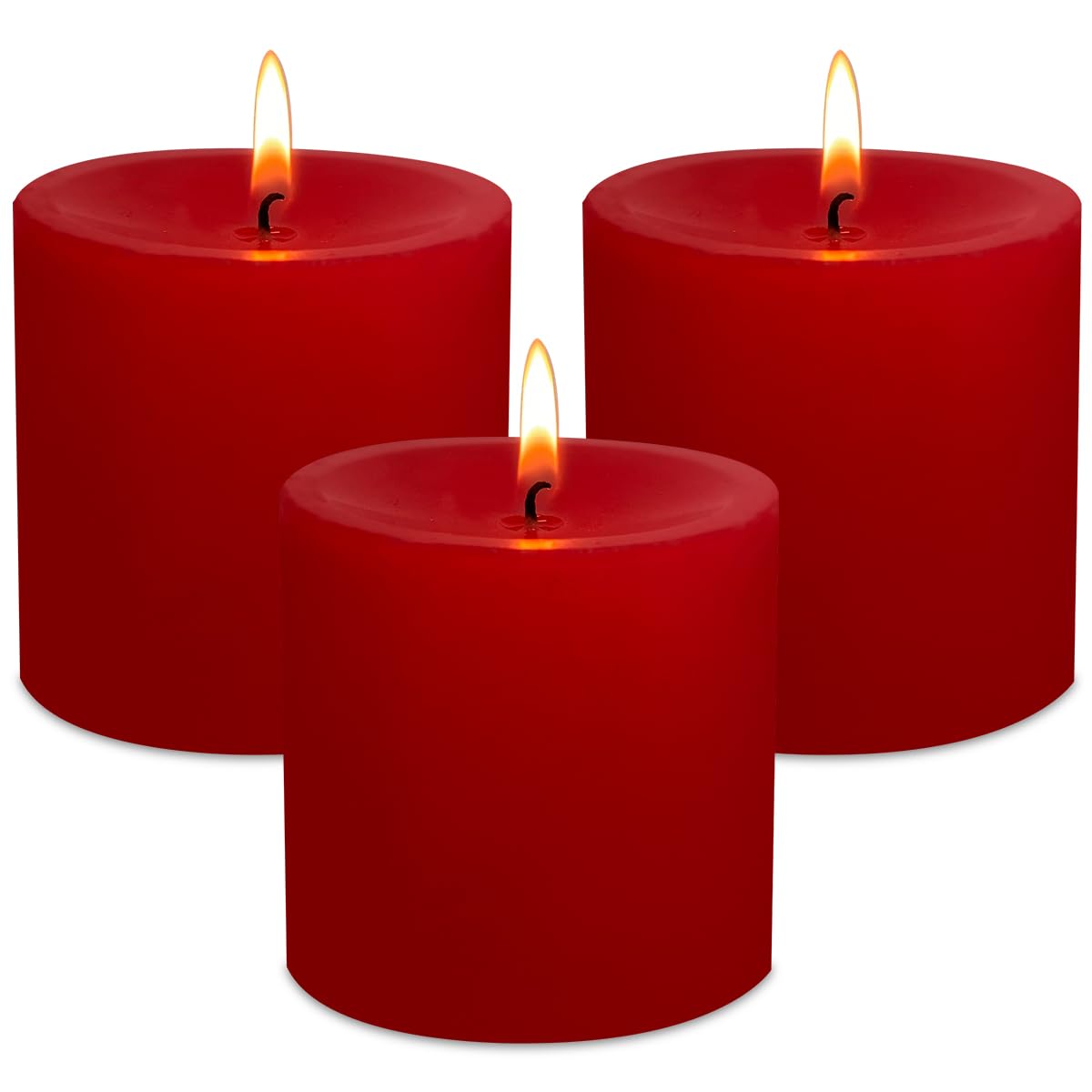 Photo 1 of 3" x 3" Hand-Poured Unscented Red Candle, Dripless Pillar Candle Set of 3, Long Clean Burning, Approx 40 Hours Burn Time, Rustic Country Style, Christmas, Wedding, Dinner and Home Decor