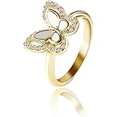Redsprit Butterfly Ring for Women, Gold Plated Wedding Engagement Ring Band Birthday Jewelry for Her Mom Wife Christmas