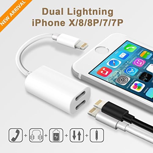 iPhone Adapter 2 in 1, Music &amp; Call &amp; Charge Adapter, Support iOS 11 and before, Dual Lightning for iPhone X/iPhone 8/iPhone 8 Plus/iPhone 7/iPhone 7 Plus/iPhone 6