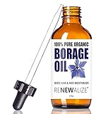 Organic BORAGE SEED OIL in LARGE 4 OZ. Dark Glass Bottle with Eyedropper | 100% Pure Cold Pressed | All Natural Moisturizer for Skin , Face , Hair and Nails | arthritis, eczema, rosacea and psoriasis