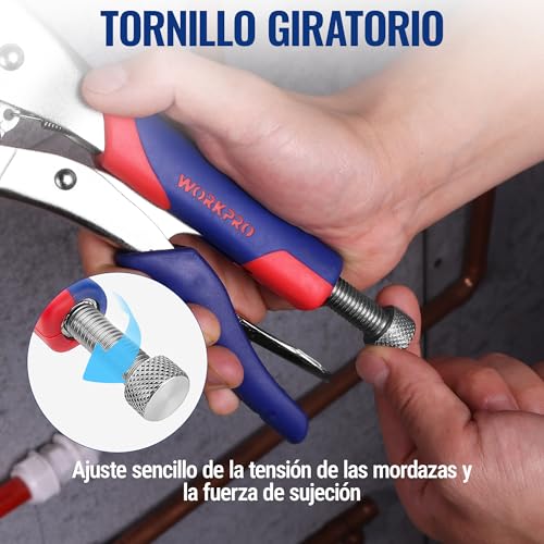 WORKPRO 3 Piece Set of Locking Pliers Pressure Pliers Cr-V Steel, Curved Jaw 18 cm and 25 cm, Straight Jaw 16.5 cm