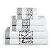 Superior 6-Piece Cotton Towel Set, Decorative Greek Pattern, Home Essentials, Absorbent Towels, Bathroom Decor, Spa, Resort, Includes 2 Hand, 2 Face and 2 Bath Towels, Athens Collection, Grey