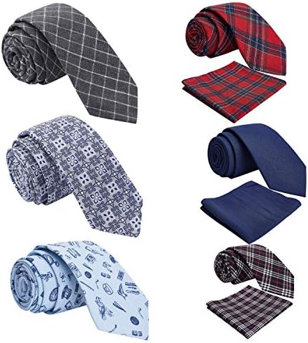 Mens Ties,Tsheoul Lot 6 PCS / 12 PCS Necktie Classic Cotton Handmade Skinny Neck Tie Sets for Men