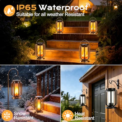 Solar Flame Lantern for Outdoor Hanging, Pack of 2 Solar Lights IP65 Waterproof with 3 Colour Temperatures, Balcony Garden Lantern, Halloween Decoration, Outdoor Lights for Patio, Lawn, Yard, Camping