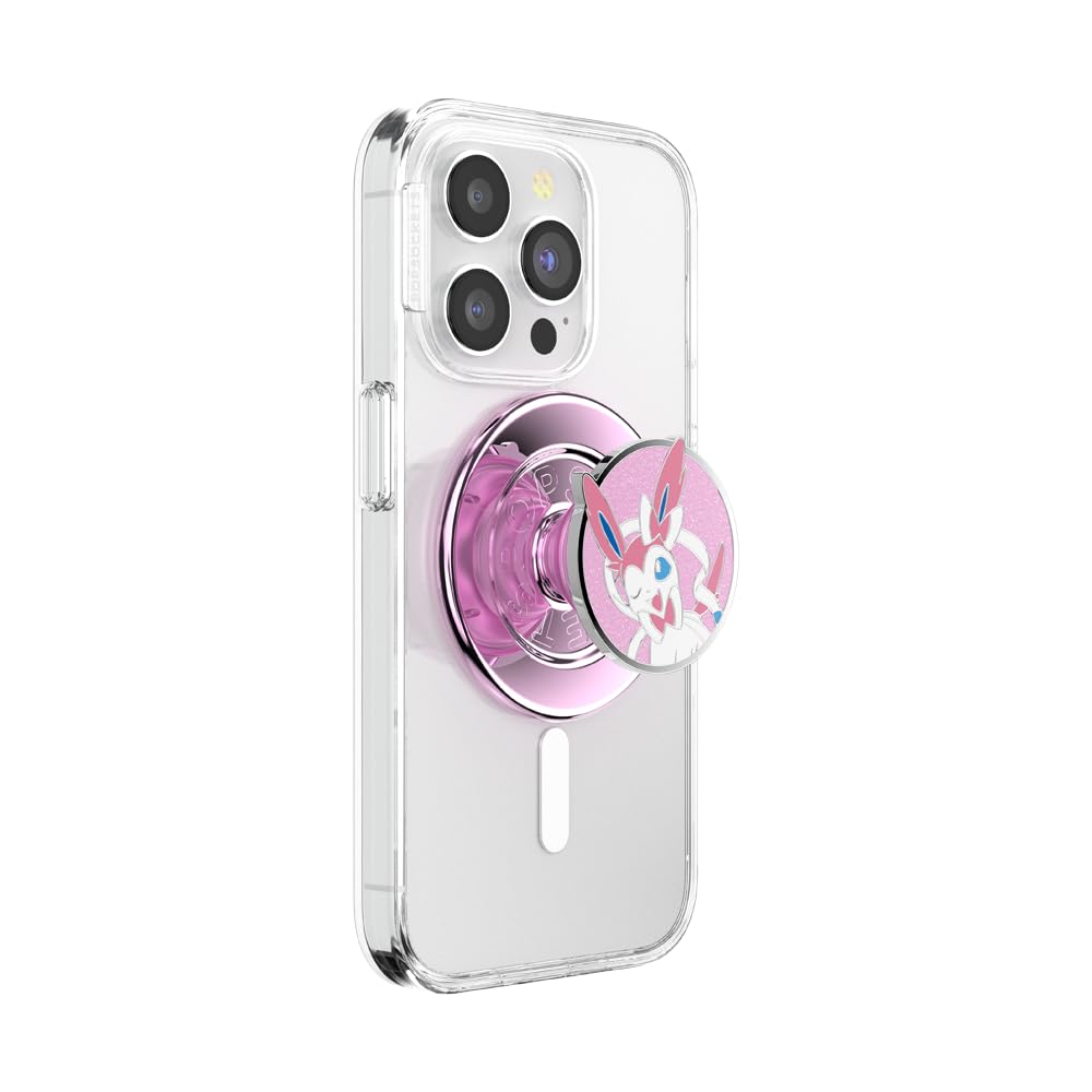 PopSockets Phone Grip for MagSafe with Kickstand, Magnetic Stand, Swappable Top, Secure Hold for iPhone MagSafe Cases, Phone & Tablet Grip – Enamel Sylveon Wink