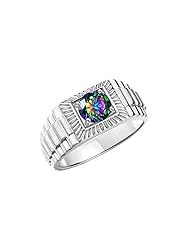 Rylos Men's Ring Sterling Silver Ring, 7MM Round