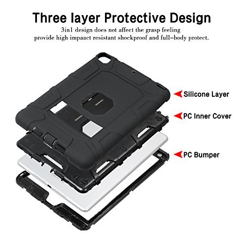 IPad 9.7 2017 Case,Three Layer Heavy Duty Full Body Protective Case with Kickstand for Apple New iPad 9.7 Inch 2017 Model (001, Black)