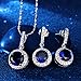 EVER FAITH 925 Sterling Silver CZ Gorgeous Round Cut Pendant Necklace Earrings Set Sapphire Color