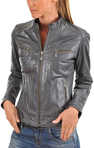 Leather Market Women's 100% Lambskin Leather Bomber Biker Jacket outfit Large Grey