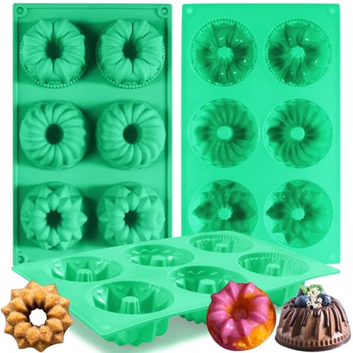 Zorazio 6-Cavity Fluted Tube Cake Pan,3Pcs Silicone Cake Pan, Non-stick Mix Mini Baking Mold for Cupcake Cornbread Brownie Jello