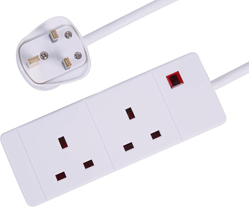 PRO ELEC PELB1900 2 Gang Extension Lead 3m White 13A Fuse UK Type G Plug