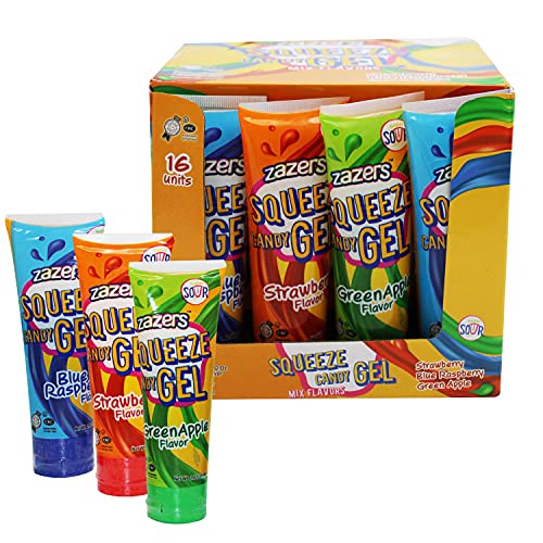 Liquid Sour Candy Squeeze Gel Candies Assorted Flavors, Blue Raspberry, Strawberry, Green Apple
