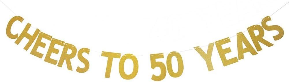 Veewon Cheers to 50 Years Banner Gold Glitter Letters Bunting Garlands 50th Birthday Anniversary Party Photo Prop Decor