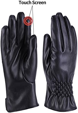 Women Winter Warm Leather Gloves Cashmere Lining Thick Windproof Outdoor Hand Mittens Touch Screen