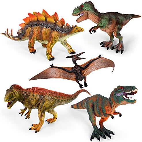 Kids Imaginative Dinosaurs Small &amp; Large Plastic Assorted Toy Dinosaurs | 5 Piece Set, 6.4” - 10.4” | Includes Digital Coloring Book