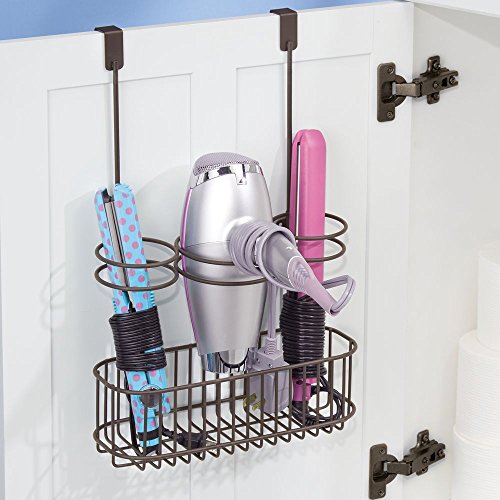 mDesign Over Door Bathroom Hair Care & Hot Styling Tool Organizer