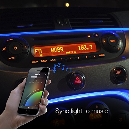 3pc LED Head 6ft Fiber Optic Roll Light Kit XKchrome App Controlled Bluetooth Enabled Automotive Car Truck Dash Door Interior Architectural Home Indoor Accent Flexible w/Mounting Tab 5V Standard