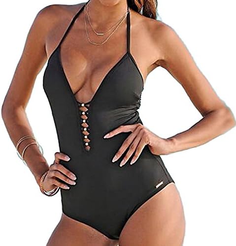 Maillot Bathing Suit with Crisscross Front and Backless Monokini One Piece Swimsuits for Women (Black,US(0-2) L)