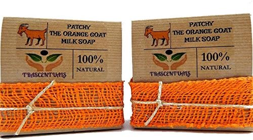 TRASCENTUALSPatchouli Oil Goat Milk Soap With Organic Turmeric and Orange Essential Oil 100% Natural and Handmade Contains Coconut Olive Hemp Oil (2 Pack)