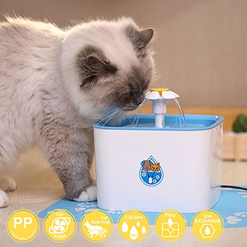 WOLFWILL 85oz/2.5L Dog Cat Water Fountain Automatic Pet Drinking Fountain Water Dispenser with 2 Replacement Filters and 1 Anti-slip Mat
