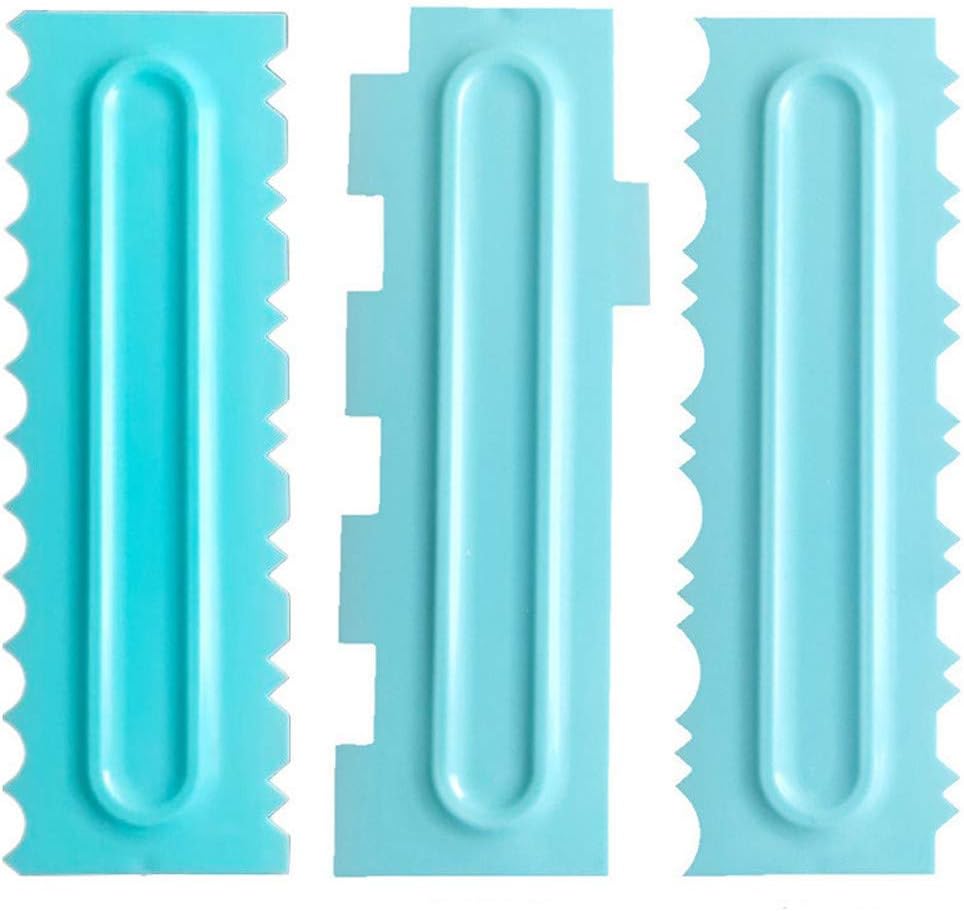 Loneflash 3PCS Blue Cake Scraper Decorating Comb Icing Smoother Fondant Spatulas Cake Edge Smoother Cream Scraper Cake Tools Pastry Cutter Baking Tools Kitchen Baking Mold DIY Tool Pack