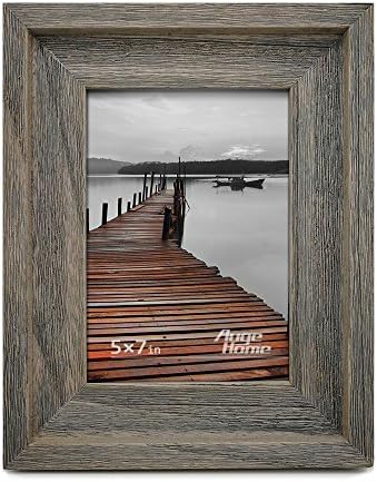 AugeHome Barnwood Rustic 5 by 7-Inch Wooden Picture Frame - 100% Premium Handmade, Weathered Grey (5x7, Grey)