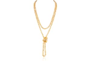 RIAH FASHION Hand Knotted Beads Endless Long Statement Necklace - Handmade Versatile Beaded Strand Lariat Multi Layer Infinity Wrap 60" Sparkly Faceted Crystal Rondelle, Faux Pearl