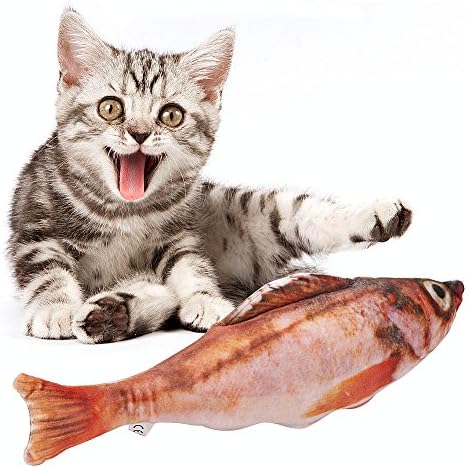Pet Toys Catnip Chewtoy Plush Fish Pattern Interactive Pets Pillow for Cats Kittens (11.8 inch（with zip）, Red fish)