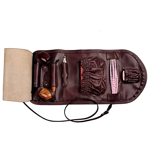 Handmade Genuine Leather Pipe Tobacco Pouch Bag Organize Case Pipe Tool Lighter Holder Pocket for 2 Pipe Vintage Unisex (Dark Brown)