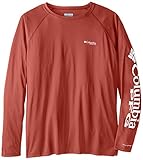 Columbia Men's Terminal Tackle Long Sleeve Shirt, Sunset Red/White Logo, Large
