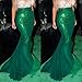 YiZYiF Women's Party Costume Sequins Mermaid Long Tail Skirt with Asymmetric Mesh Panel Medium Green