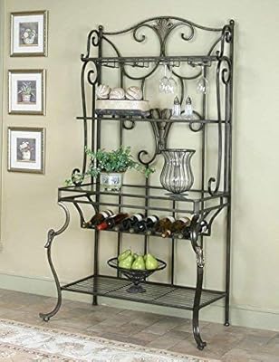 Antique Bronze Bakers Rack with Cast Iron Accents