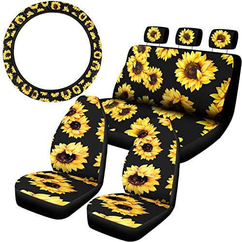 BBTO 8 Pieces Sunflower Car Accessories Set, 7 Pieces Sunflower Car