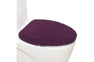 Madeals Chenille Toilet Lid Cover Shag Soft and Absorbent, Comfortable Bathroom Toilet Lid Cover Seat Fits Most Size Toilet Lids for Purple