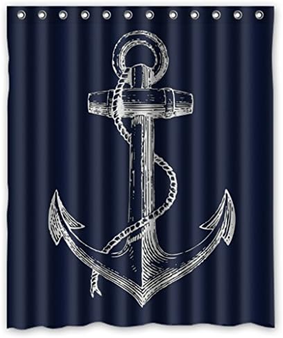KXMDXA Custom Nautical Navy Blue Anchor Shower Curtain Waterproof Polyester Bathroom 60 x 72 inch