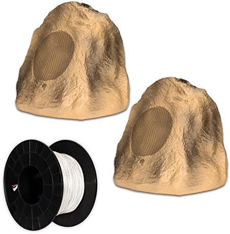 Acoustic Audio B8RS Sandstone 8" Rock Speaker Pair and Wire Weatherproof Speakers