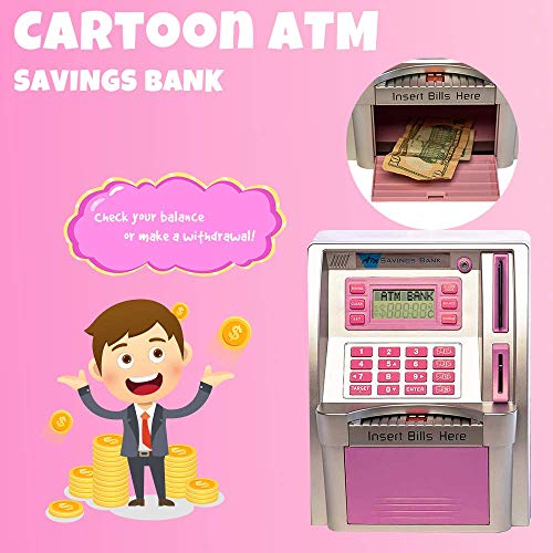 goodsfederation electronic atm savings bank digital piggy money bank machine electronic cash box with debit card password login voice prompt coin