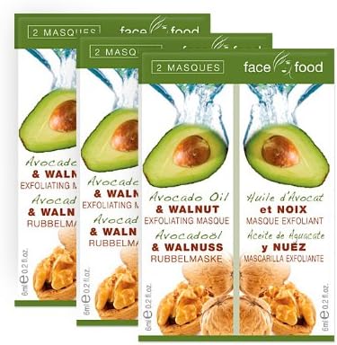 Face Food Face Mask (Scratch Mask) with Natural Ingredients - Avocado Oil & Walnut - Set of 3 (2 x 6 ml each)