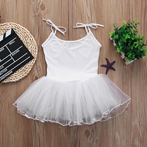 morecome kid Girl Strap Gauze Leotard Ballet Bodysuit Dancewear Dress Clothes (5T, White)