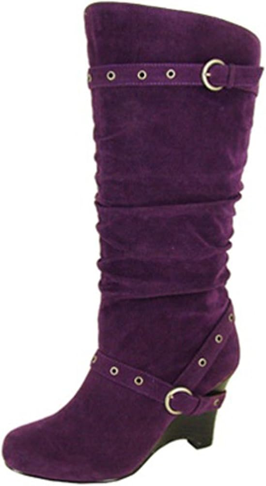 purple wedge boots