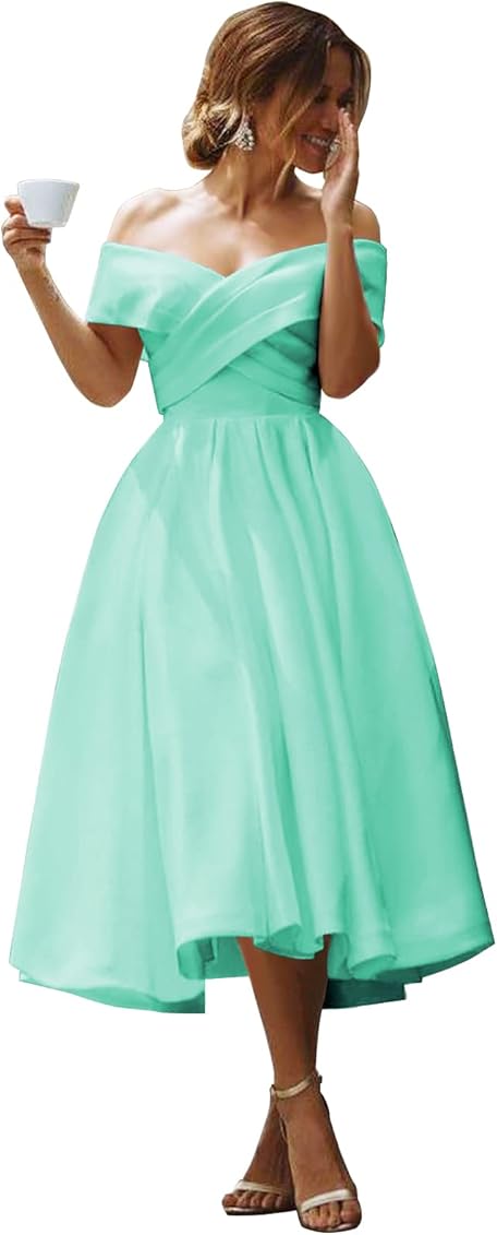Amazon.com: BOLENSYE Women's Off The Shoulder Satin Aqua Bridesmaid Dresses  Short Prom Dress Formal Ball Gown US0 : Clothing, Shoes u0026 Jewelry