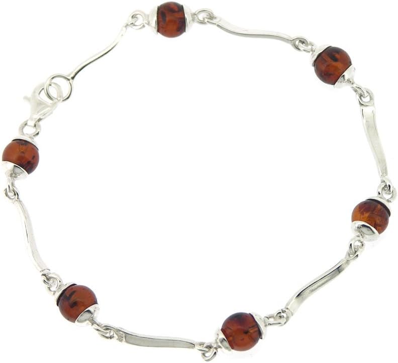 Nova Silver Classic Amber Cognac Spheres Bracelet of 18cm
