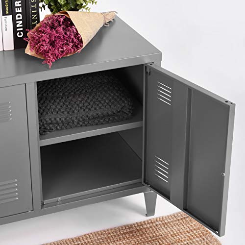 Steel Storage Cabinet, Heavy Duty Metal Office Storage Cupboard Locker Cabinet, 2 Levels Open Storage Shelves with 3 Doors for Home Office Study Bedroom Living Room(Gray,47.3"15.8"23") - Thumbnail 6