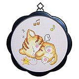 Maydear Full Range of Embroidery Starter Kits Stamped Cross Stitch Kits Beginners for DIY Embroidery (Multiple Pattern Designs) - Kitten