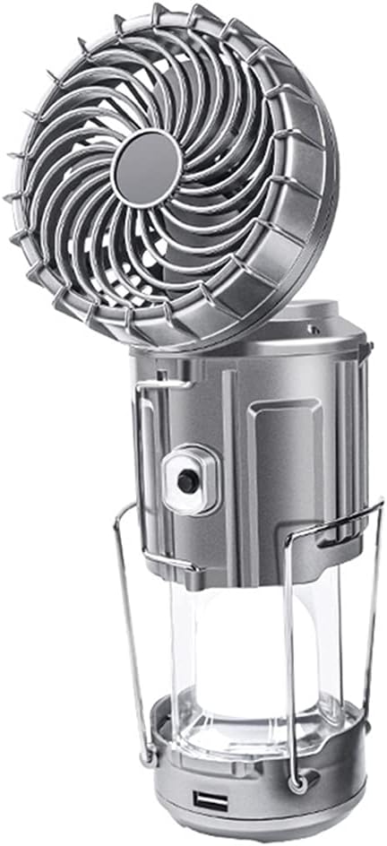 6 in 1 Portable Outdoor LED Camping Lantern With Fan - Portable Camping Fan- Outdoor Solar Lifting And Stretching Electric Fan Lamp (Silver big)