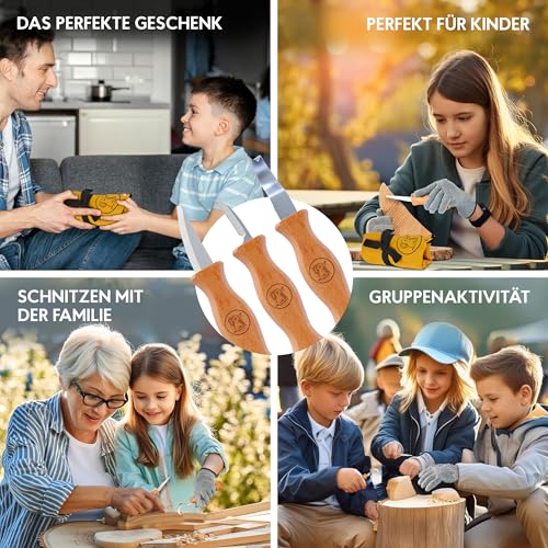 Eli Children's Carving Knife Set from 6 Years – High-Quality 5-Piece Children's Knife Carving Set Including Cut-resistant Gloves – Children's Carving Knife – Carving Tool – Pocket Knife