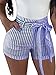 BEAGIMEG Womens High Waist Stripe Casual Shorts with Pockets Belt Dark Blue, Dark Blue, Small