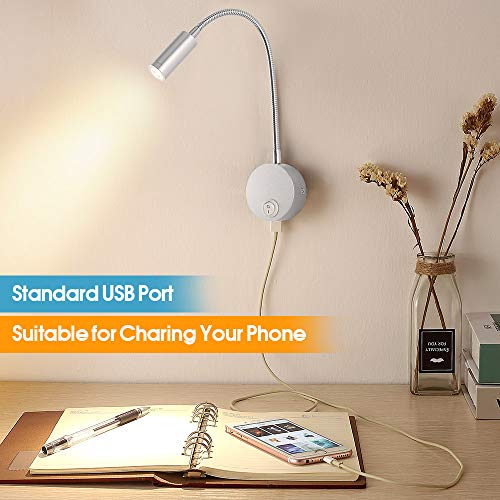 Wall Mounted Reading Light with USB Charging Port, LED Bedside Wall