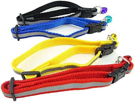 Gocomcom Honbay 4 Piece of Personalized Reflective Puppy Cat Collars with Bells, Pet ID Adjustable Brand Dog Collars, Mixed Colors