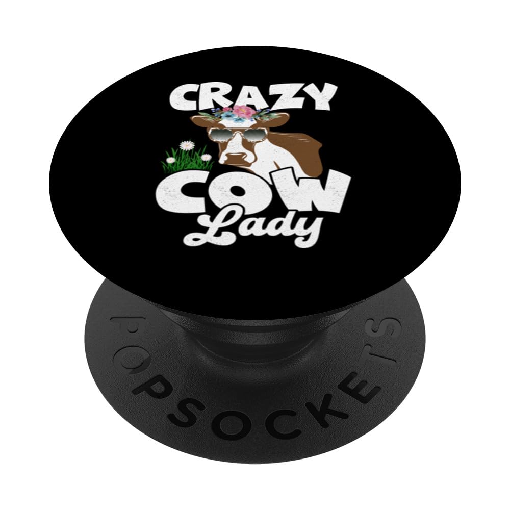 Crazy Cow Lady Cow Lover Farmer Women Girls Cows PopSockets Swappable PopGrip